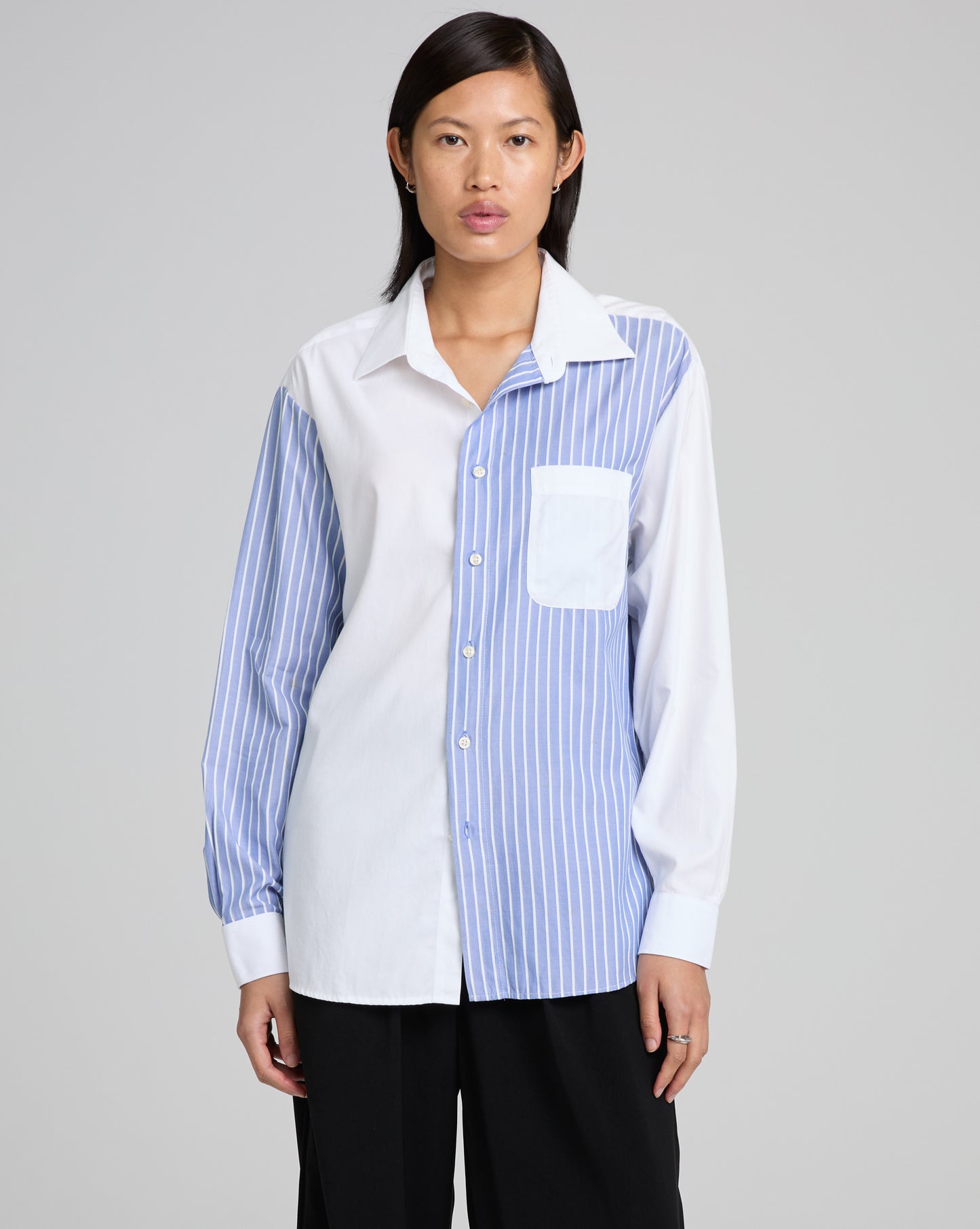 Contrast Shirt - White Blue Pin