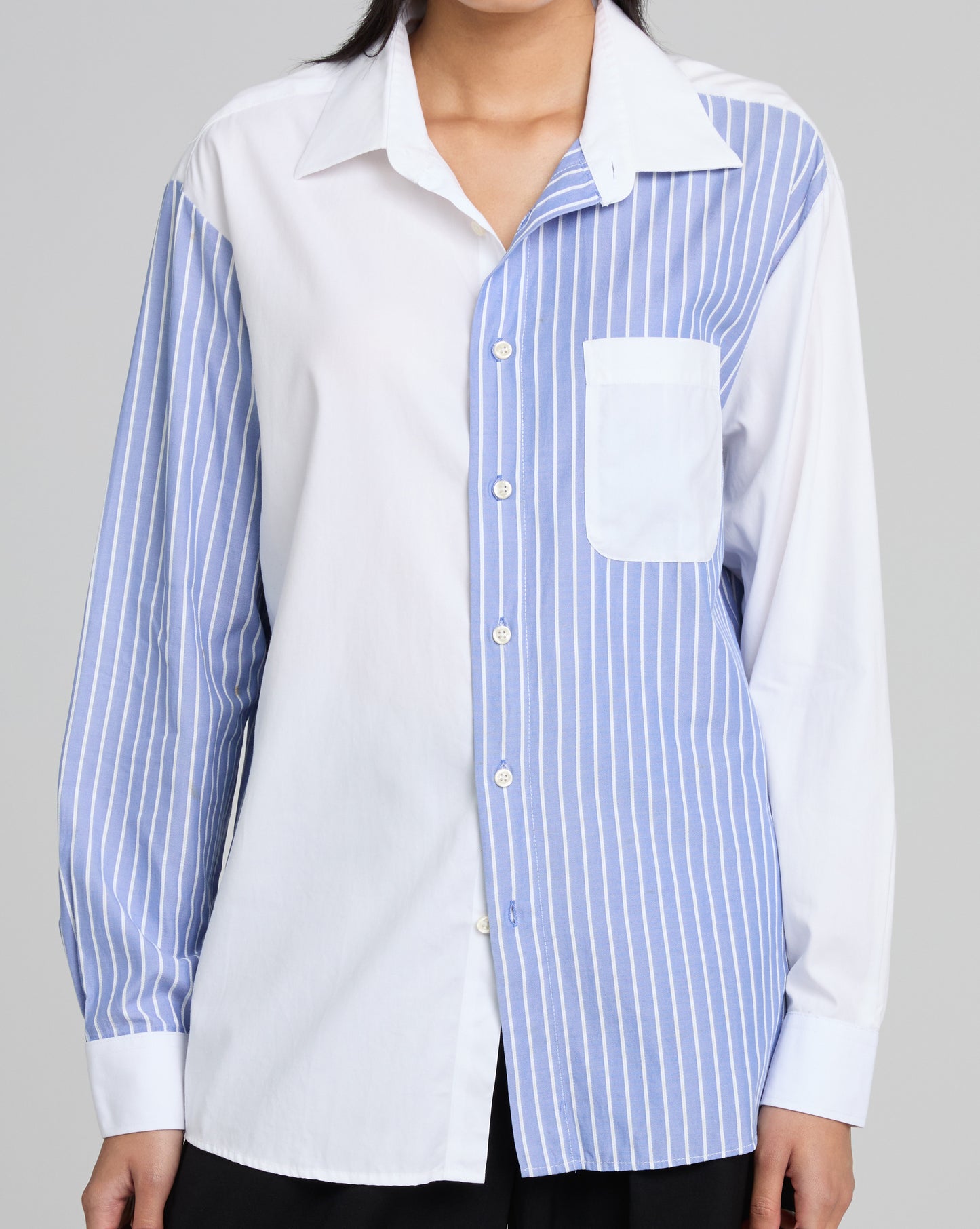 Contrast Shirt - White Blue Pin