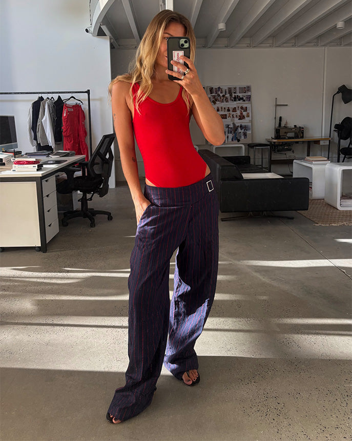 LIMITED EDITION BUCKLE TROUSER - NAVY PINSTRIPE