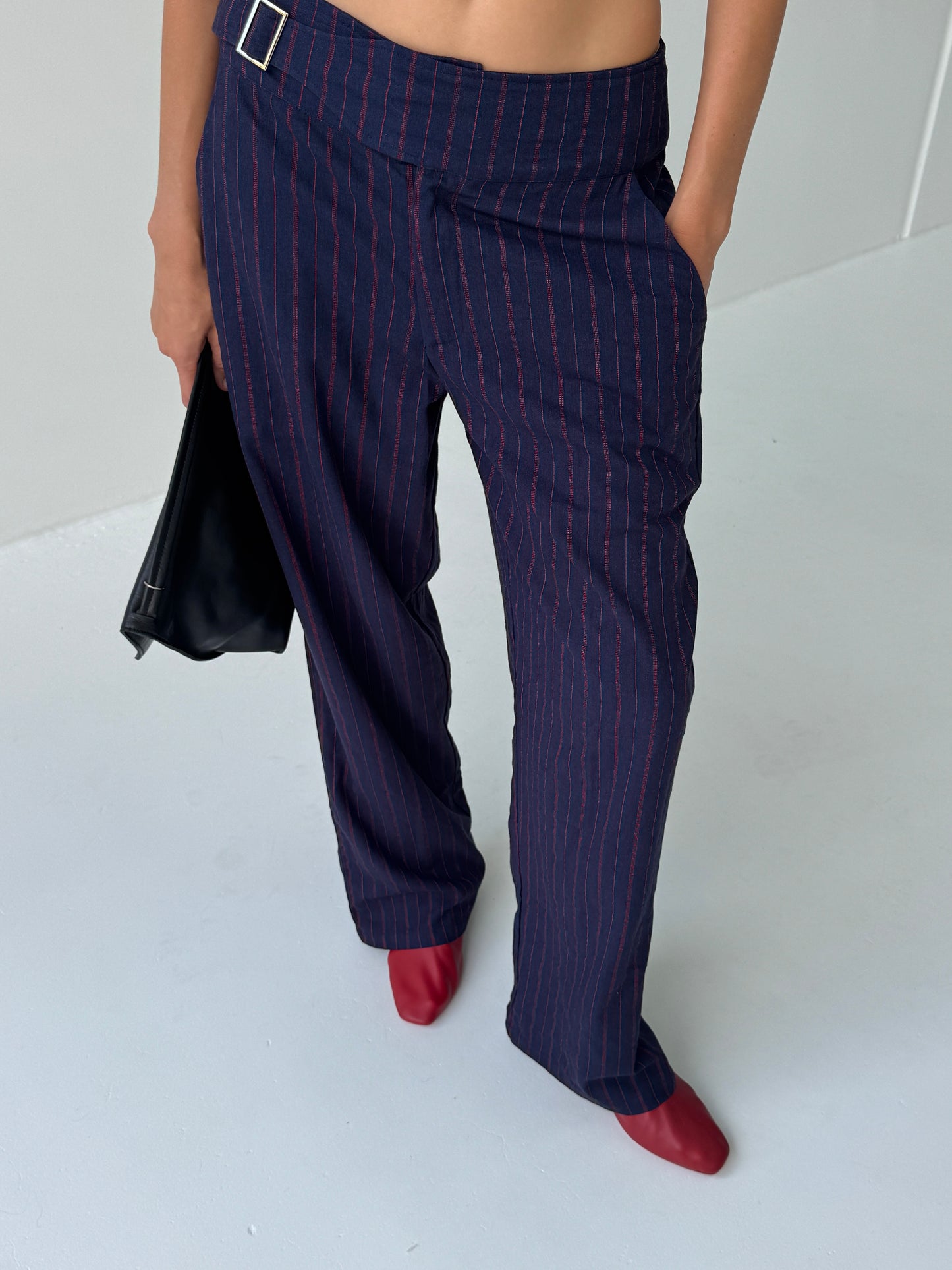 LIMITED EDITION BUCKLE TROUSER - NAVY PINSTRIPE