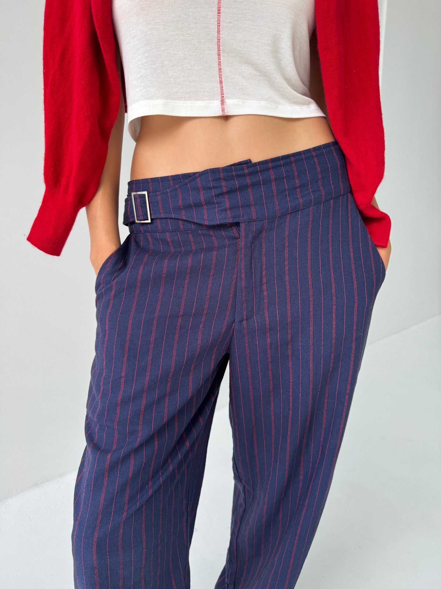 LIMITED EDITION BUCKLE TROUSER - NAVY PINSTRIPE