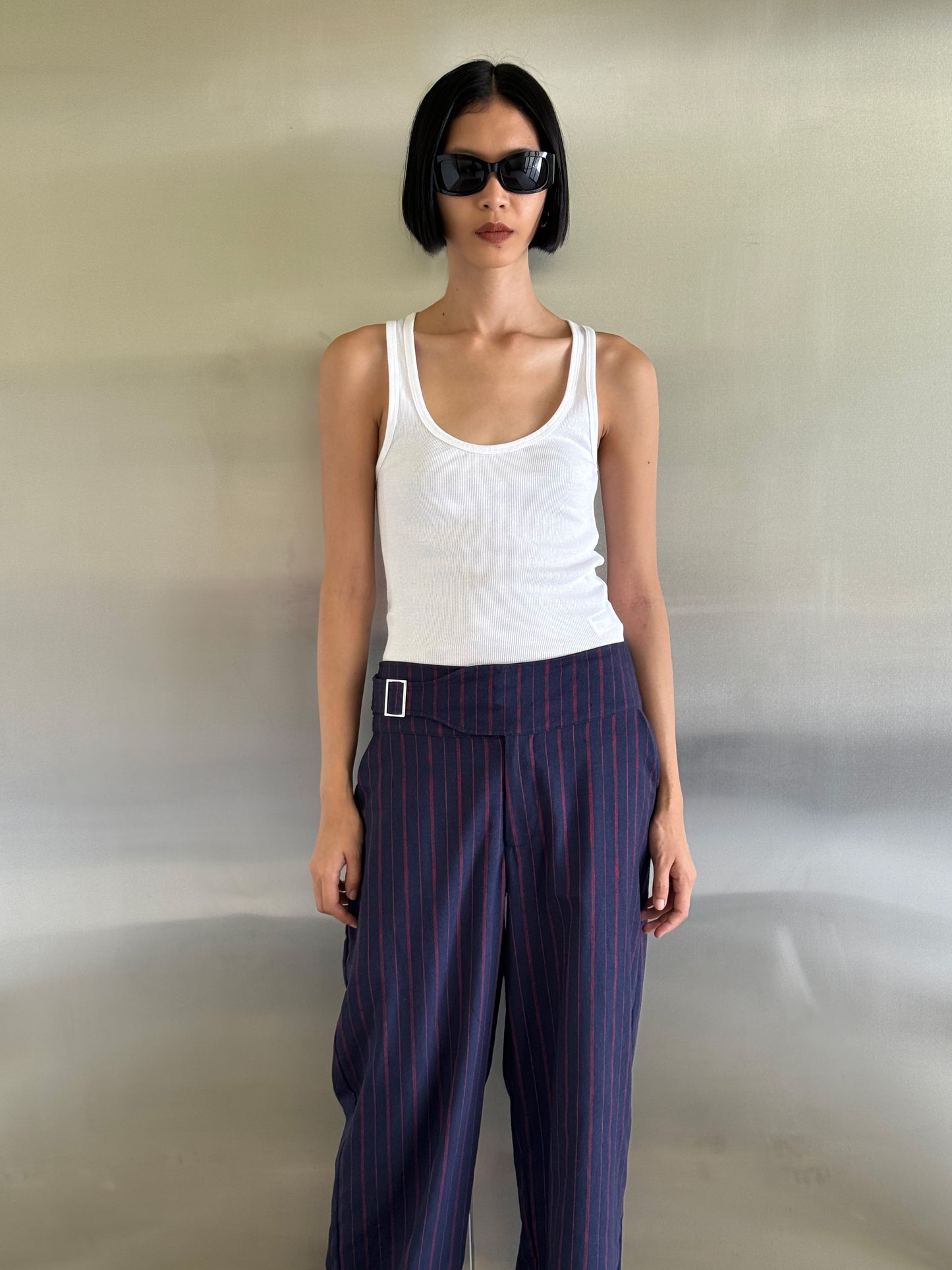 LIMITED EDITION BUCKLE TROUSER - NAVY PINSTRIPE